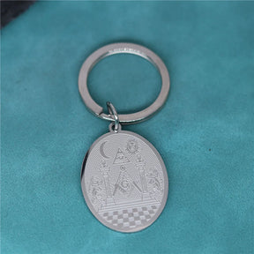 Master Mason Blue Lodge Keychain - Silver Stainless Steel Twin Pillars - Bricks Masons