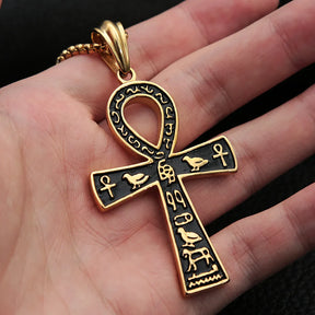 Ancient Egypt Pendant - Stainless Steel Black Ankh Cross - Bricks Masons