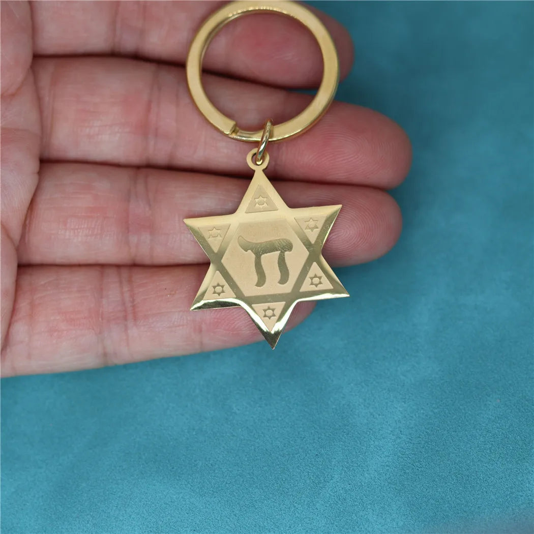 Ancient Israel  Keychain - Stainless Steel Hexagram Star Of David - Bricks Masons