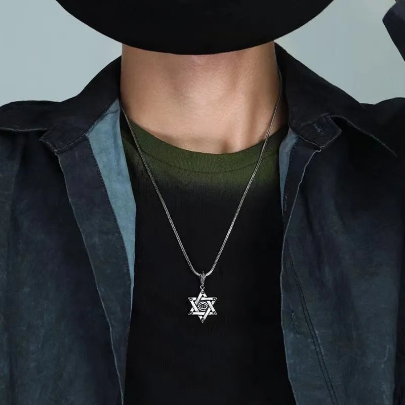 Eye Of Providence Necklace - Hexagram Shape Zinc Alloy - Bricks Masons