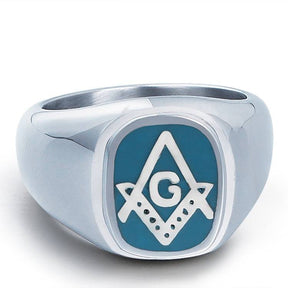 Master Mason Blue Lodge Ring - Classic Square and Compass G Blue