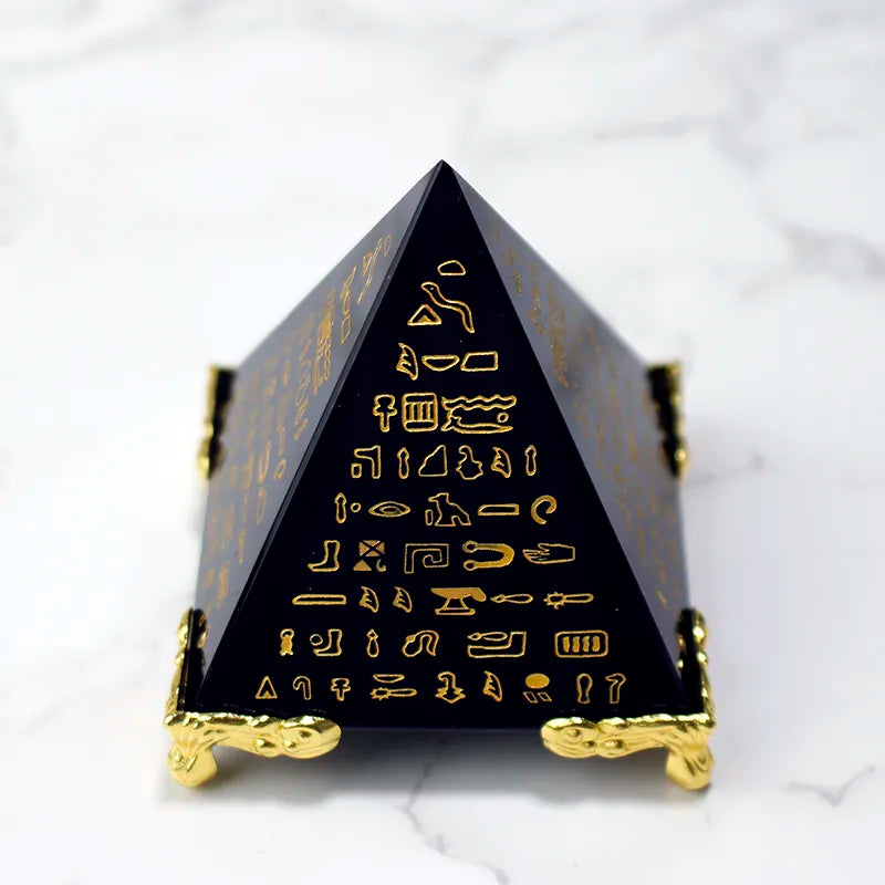 Ancient Egypt Crystal - Obsidian Pyramid Model Natural Energy Healing Feng Shui - Bricks Masons
