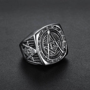 Master Mason Blue Lodge Ring - Square and Compass G Rhinestone