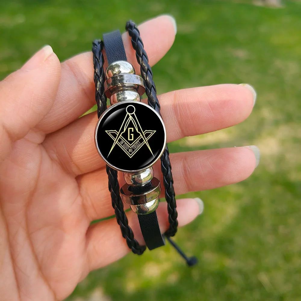 Pulsera de la Logia Azul de Maestro Masón - Escuadra y Compás con G