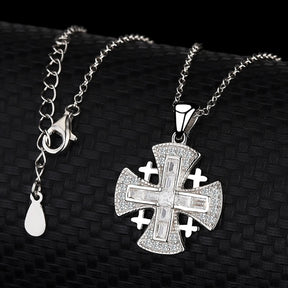 Knights Templar Commandery Necklace - Jerusalem Cross Silver 925 Sterling - Bricks Masons