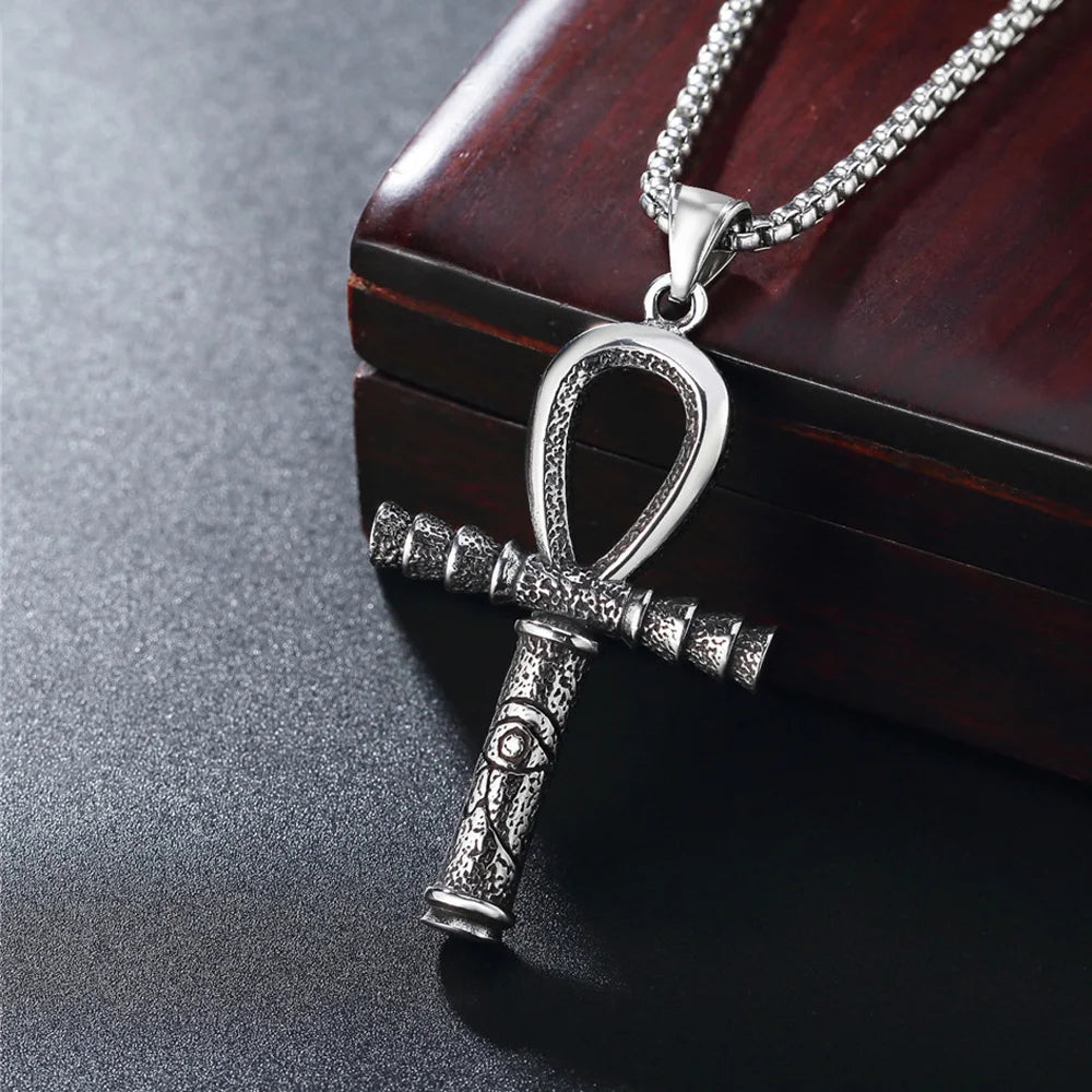 Ancient Egypt Necklace - Ankh Cross Stainless Steel Pendant - Bricks Masons