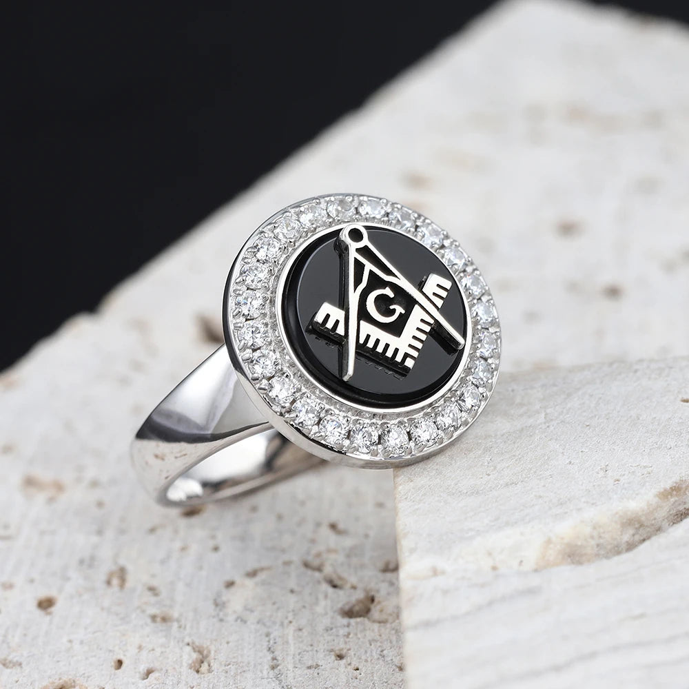 Anillo de la Logia Azul de Maestro Masón - Anillo de plata de ley con escuadra y compás G