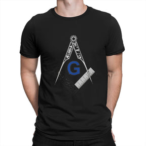 Master Mason Blue Lodge T-shirt -  Black White Blue Polyester Square & Compass G