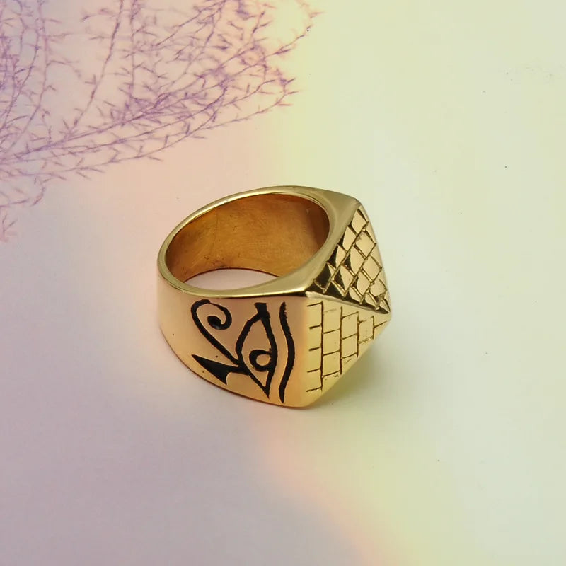 Ancient Egypt Ring - Gold Pyramid Stainless Steel - Bricks Masons