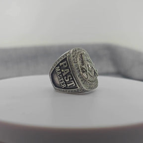 Past Master Blue Lodge Ring - White Gold Plated With Rhinestones - Bricks Masons