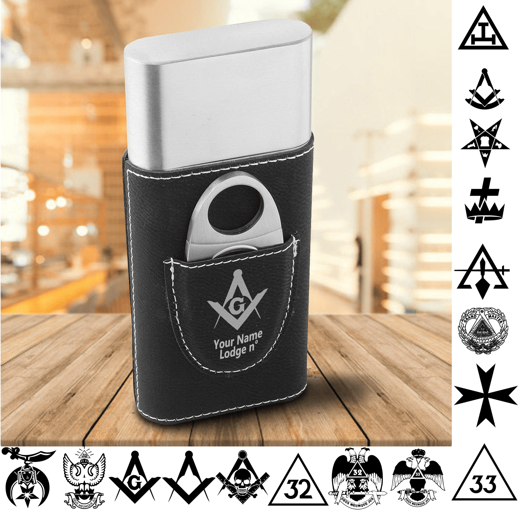 Custom Masonic Cigar Holder FREE Engraving - Bricks Masons