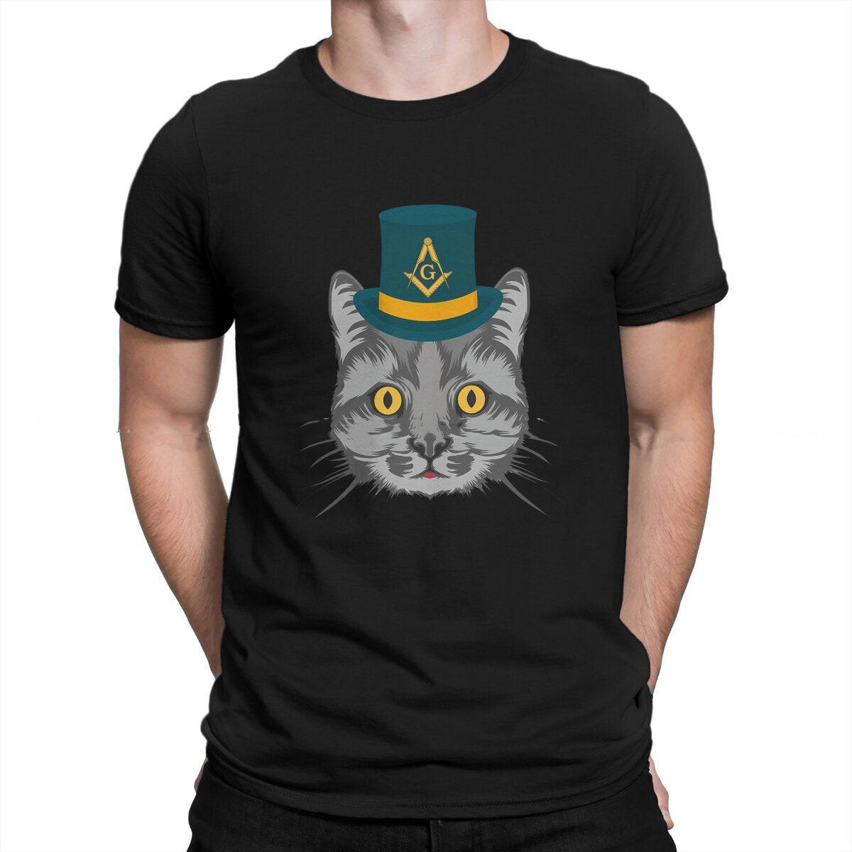 Master Mason Blue Lodge T-Shirt - Polyester Cat Design