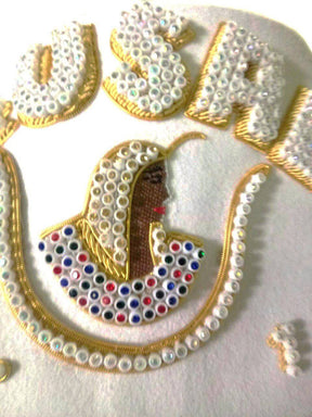 DOI Fez Hat - Pure White Hand Embroidered with Gold Bullion Underlay - Bricks Masons