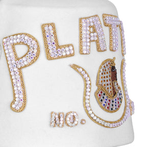 DOI Fez Hat - Pure White Wool With Rhinestones (2 Rows as pictured)