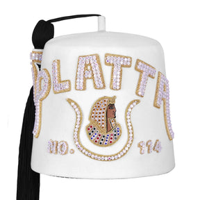 DOI Fez Hat - Pure White Wool With Rhinestones (2 Rows as pictured)