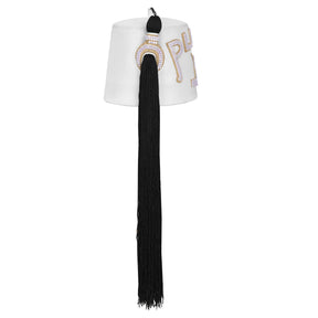 DOI Fez Hat - Pure White Wool With Rhinestones (2 Rows as pictured)