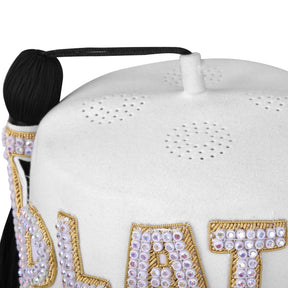 DOI Fez Hat - Pure White Wool With Rhinestones (2 Rows as pictured)