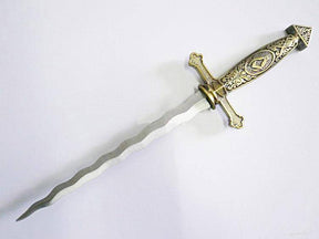 Fellowcraft Blue Lodge Dagger - Square Compass Brass Sword Knife Snake Flaming Blade / Black Scabbard 15.5" - Bricks Masons