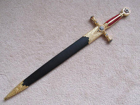 Fellowcraft Blue Lodge Sword - Square Compass Gold Ceremonial Knife W/ Sheath 25.3" - Bricks Masons