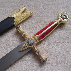 Fellowcraft Blue Lodge Sword - Square Compass Gold Ceremonial Knife W/ Sheath 25.3" - Bricks Masons
