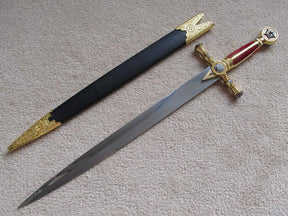 Fellowcraft Blue Lodge Sword - Square Compass Gold Ceremonial Knife W/ Sheath 25.3" - Bricks Masons