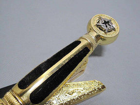 Fellowcraft Blue Lodge Sword - Square Compass Gold Knife W/ Scabbard Gold 25.3" - Bricks Masons