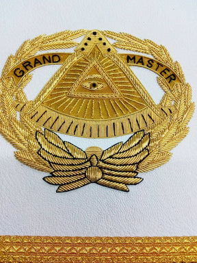 Grand Master Blue Lodge Apron - Purple Gold Hand Embroidery - Bricks Masons