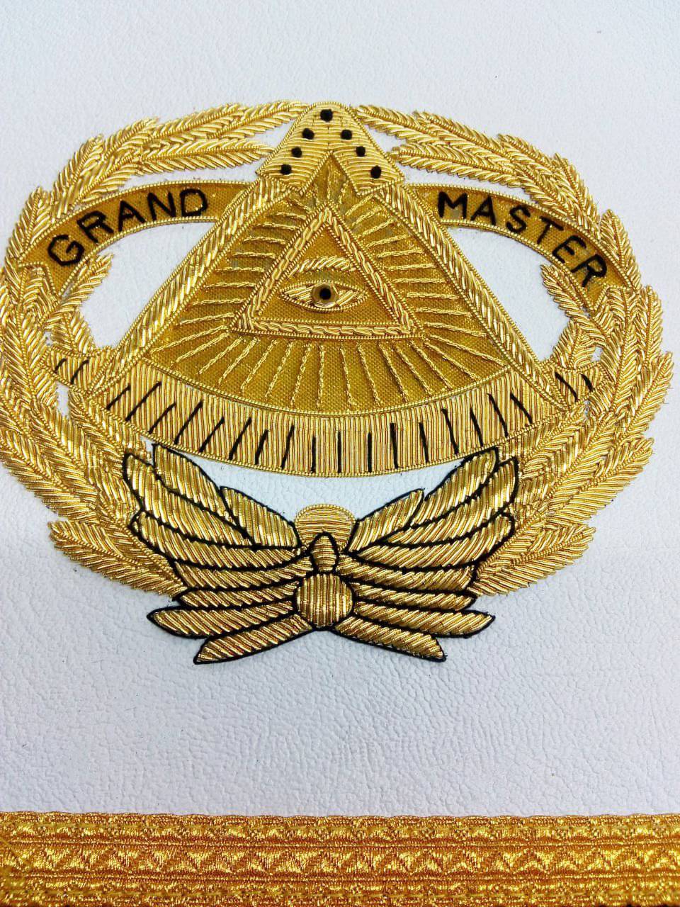 Grand Master Blue Lodge Apron - Purple Gold Hand Embroidery - Bricks Masons