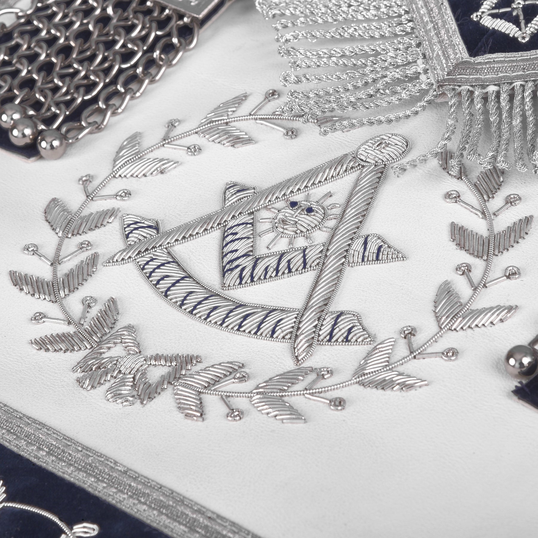 Grand Past Master Blue Lodge Apron - Blue Velvet With Silver Rayon Fringe - Bricks Masons