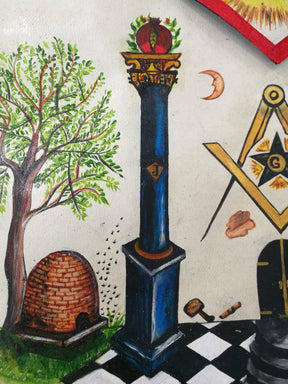 Hand-Painted Apron - Lambskin The Two Pillars of Jachin and Boaz - Bricks Masons