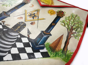 Hand-Painted Apron - Lambskin The Two Pillars of Jachin and Boaz - Bricks Masons