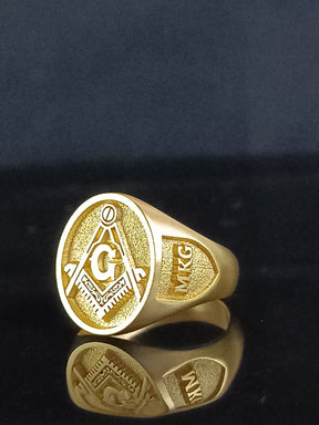 Master Mason Blue Lodge Ring - Embossed Square & Compass G - Bricks Masons