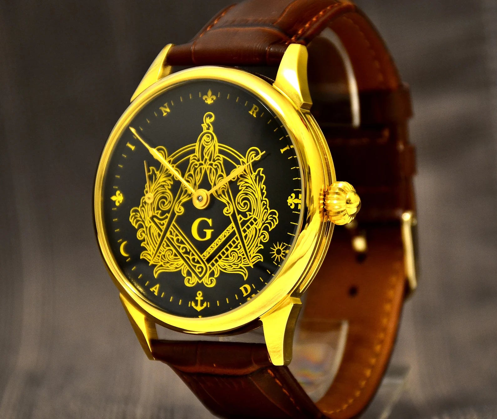 Master Mason Blue Lodge Wristwatch - Hidden Symbols Bracelet - Bricks Masons