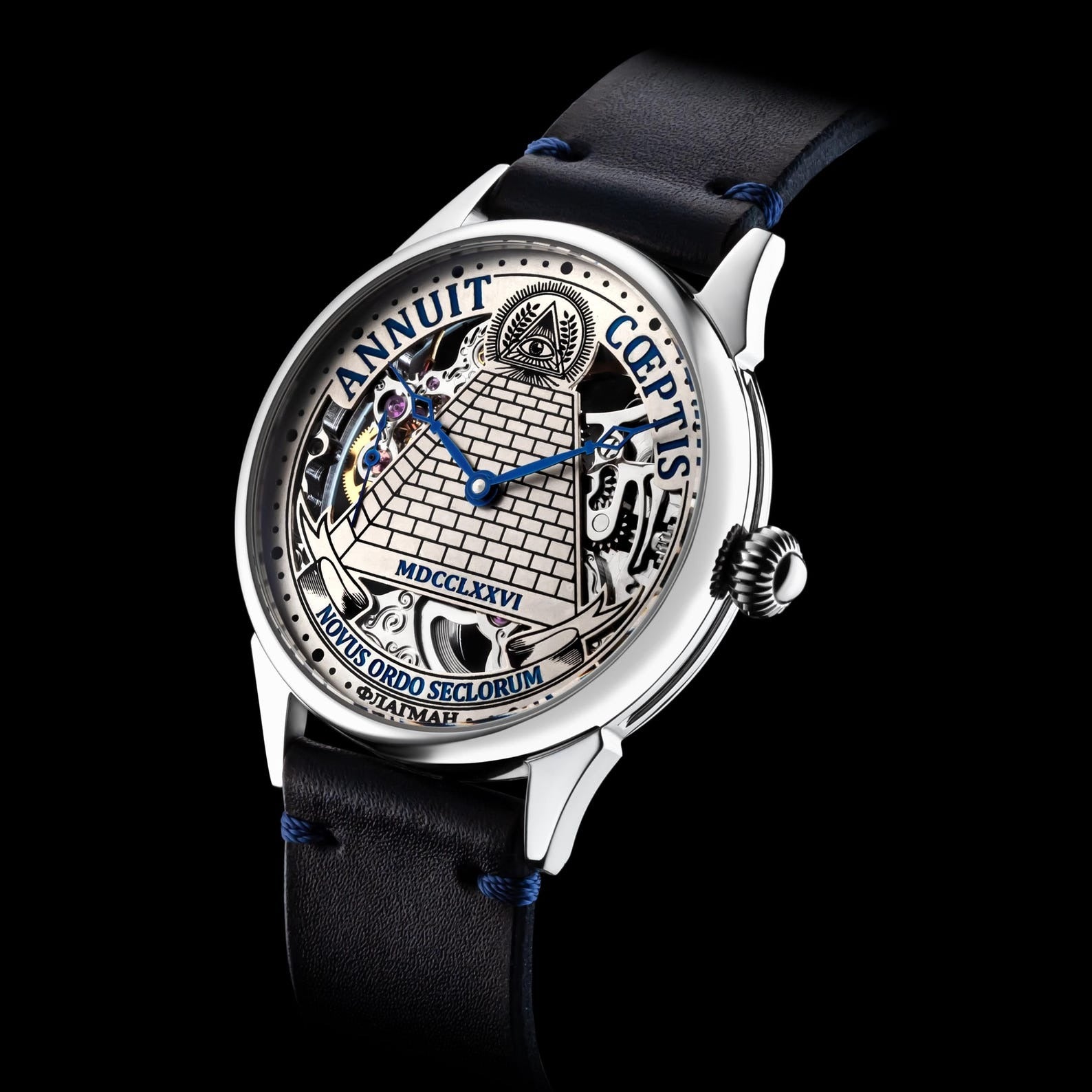 Eye Of Providence Wristwatch - Annuit Coeptis & Pyramid Silver Skeleton