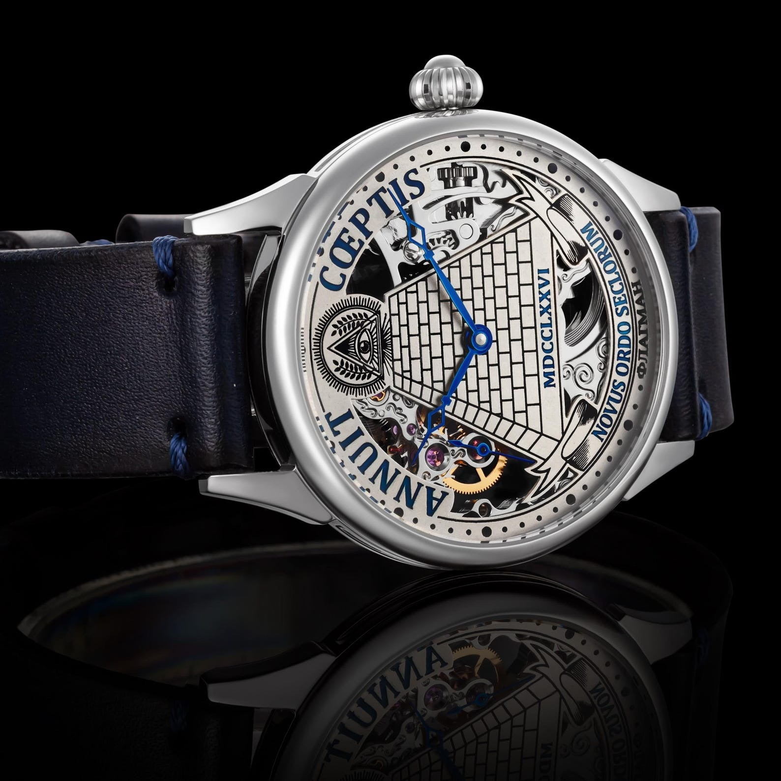 Eye Of Providence Wristwatch - Annuit Coeptis & Pyramid Silver Skeleton