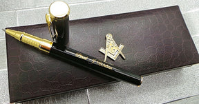 Master Mason Blue Lodge Pen - 24k Gold Clad Engraved Black Ink