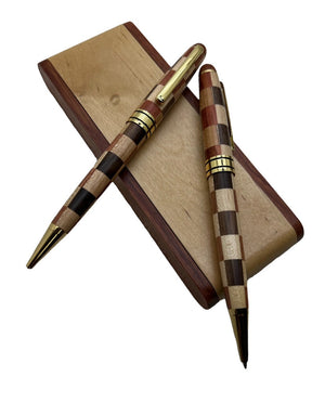 Master Mason Blue Lodge Pen - Double Pen Set Wooden Box Case Desk Stand