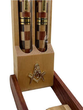 Master Mason Blue Lodge Pen - Double Pen Set Wooden Box Case Desk Stand