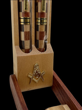 Master Mason Blue Lodge Pen - Double Pen Set Wooden Box Case Desk Stand