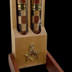 Master Mason Blue Lodge Pen - Double Pen Set Wooden Box Case Desk Stand
