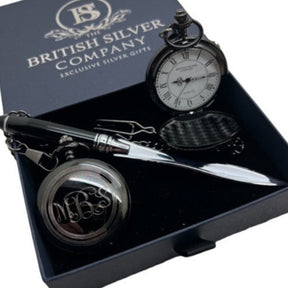 Master Mason Blue Lodge Pocket Watch - Chain in Gloss Black Custom Engraving - Bricks Masons