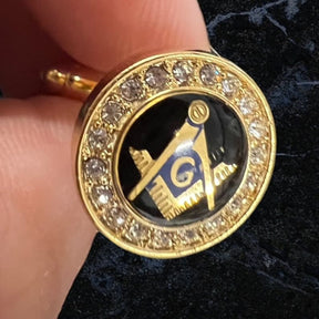 Master Mason Blue Lodge Cufflinks - Gold Crystal Luxurious Cased Boxed Gifts - Bricks Masons