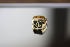 Master Mason Blue Lodge Ring - Solid Gold With Blue Enamel
