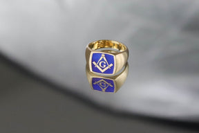 Master Mason Blue Lodge Ring - Solid Gold With Blue Enamel