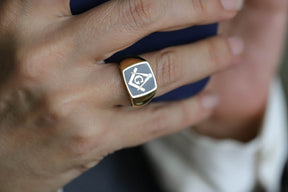 Master Mason Blue Lodge Ring - Solid Gold With Blue Enamel