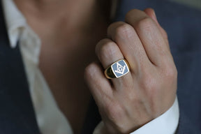Master Mason Blue Lodge Ring - Solid Gold With Blue Enamel