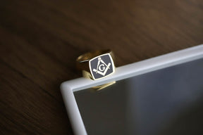 Master Mason Blue Lodge Ring - Solid Gold With Blue Enamel