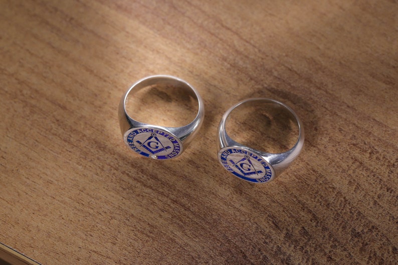Master Mason Blue Lodge Ring - Silver Blue Enamel