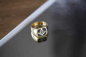 Master Mason Blue Lodge Ring - Solid Gold With Blue Enamel
