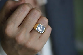 Master Mason Blue Lodge Ring - Solid Gold With Blue Enamel